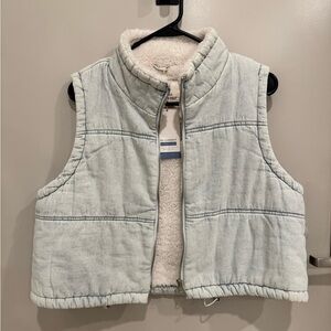 Blue Quilted Puffer Vest with Stand-Up Collar